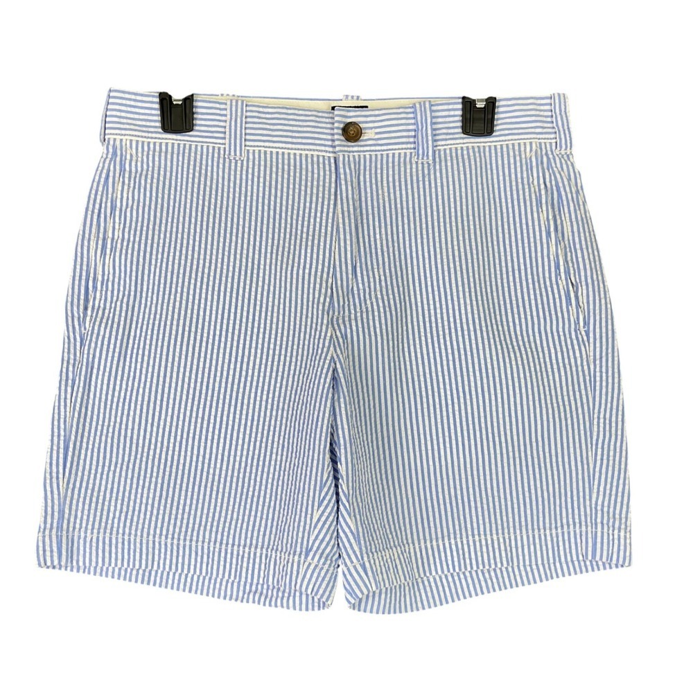 J. Crew Factory Blue and White Seersucker Flat Front Shorts